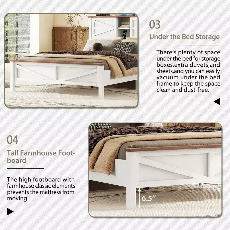 Ensembles de Chambre 3 Pièces style Ferme, Lit Plateforme avec Rangement et Table de Chevet et Commode 4 Tiroirs - ModernLuxe