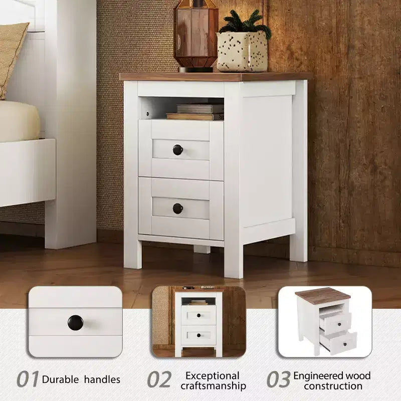 Ensembles de Chambre 3 Pièces style Ferme, Lit Plateforme avec Rangement et Table de Chevet et Commode 4 Tiroirs - ModernLuxe