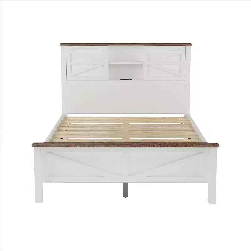 Ensembles de Chambre 3 Pièces style Ferme, Lit Plateforme avec Rangement et Table de Chevet et Commode 4 Tiroirs - ModernLuxe