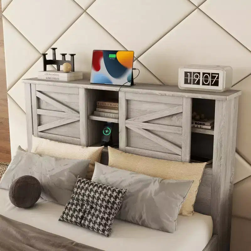 Ensembles de Chambre 3 Pièces style Ferme, Lit Plateforme avec Rangement et Table de Chevet et Commode 4 Tiroirs - ModernLuxe