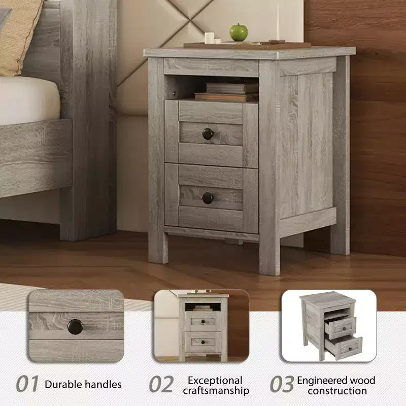 Ensembles de Chambre 3 Pièces style Ferme, Lit Plateforme avec Rangement et Table de Chevet et Commode 4 Tiroirs - ModernLuxe