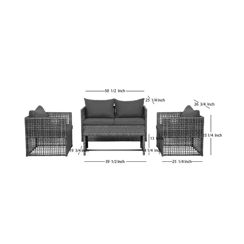 WestinTrends Ensemble de conversation d'extérieur 4 pièces en osier avec table basse, gris/gris