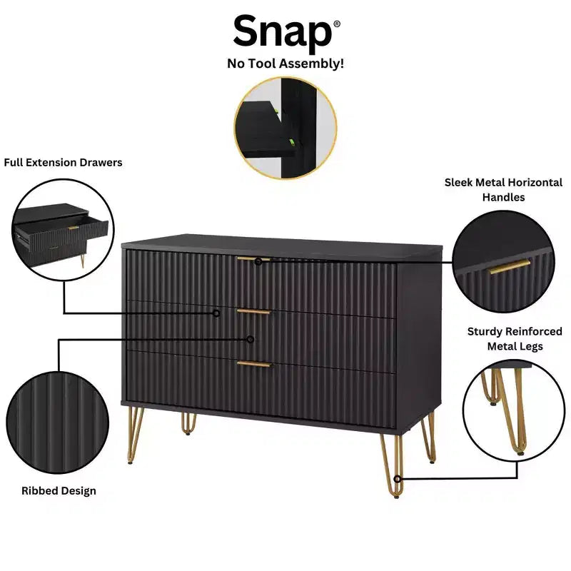Ensemble commode 3 tiroirs et table de nuit 2 tiroirs moderne 2 pièces Manhattan Comfort Dumbo