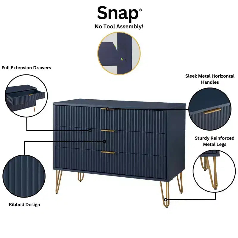 Ensemble commode 3 tiroirs et table de nuit 2 tiroirs moderne 2 pièces Manhattan Comfort Dumbo
