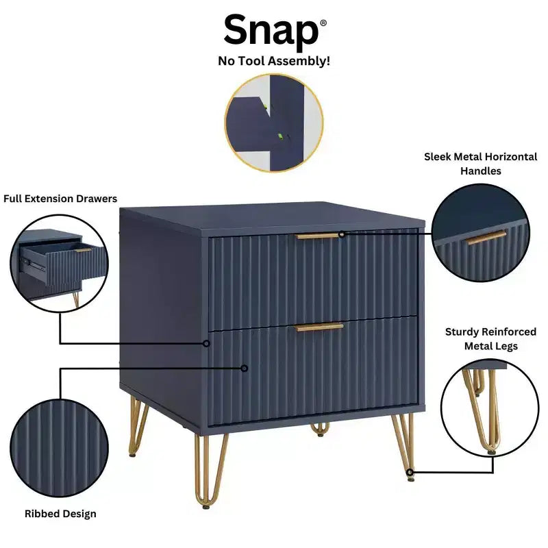 Ensemble commode 3 tiroirs et table de nuit 2 tiroirs moderne 2 pièces Manhattan Comfort Dumbo