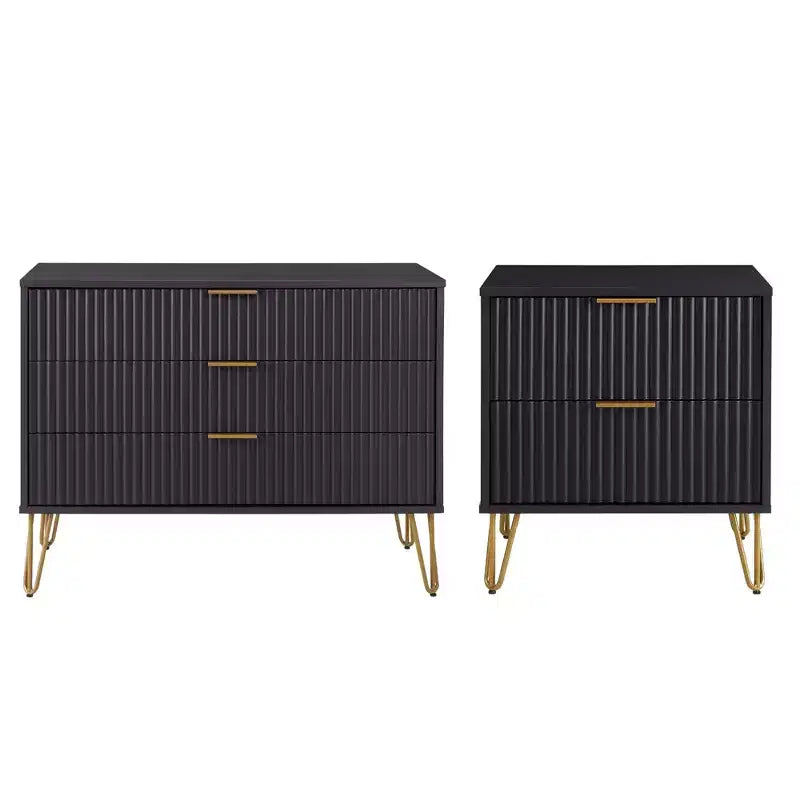 Ensemble commode 3 tiroirs et table de nuit 2 tiroirs moderne 2 pièces Manhattan Comfort Dumbo