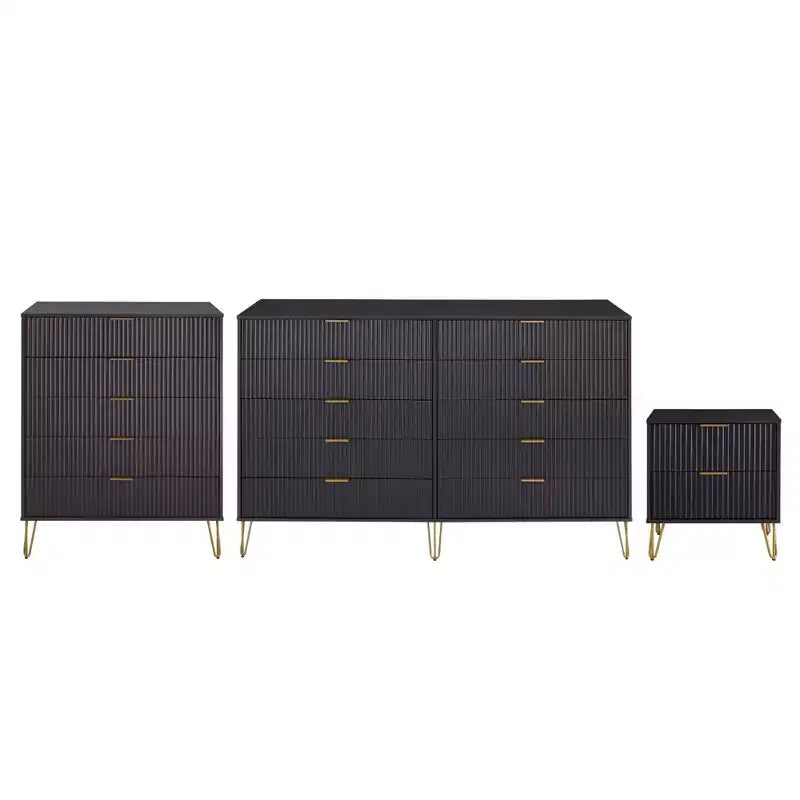 Manhattan Comfort Dumbo 3pc 5 Drawer Dresser, 10 Drawer Dresser and Nightstand Set