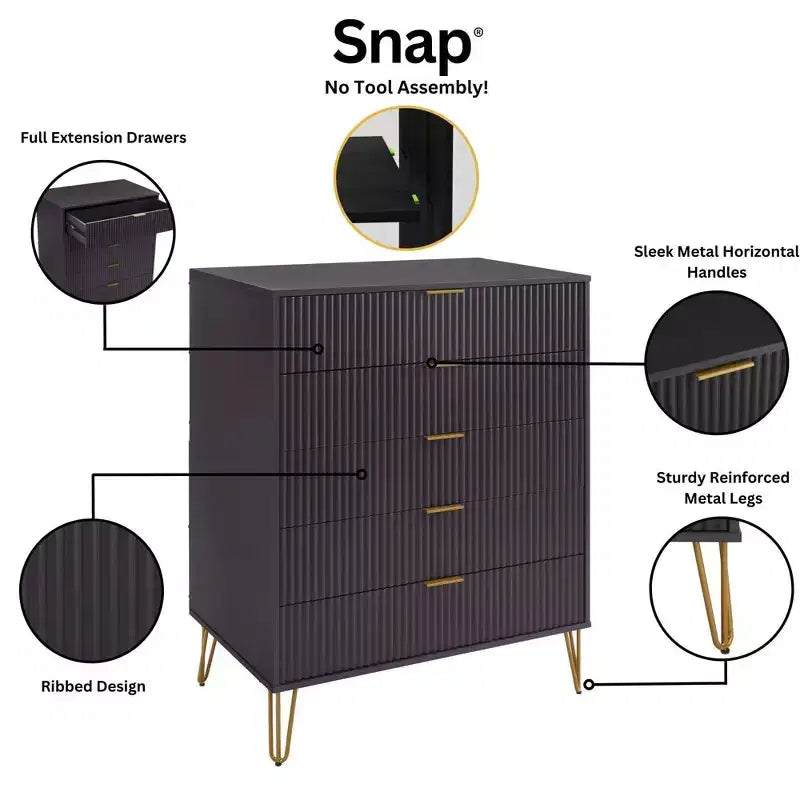 Manhattan Comfort Dumbo Ensemble de 3 meubles : commode à 5 tiroirs, commode à 10 tiroirs et table de chevet