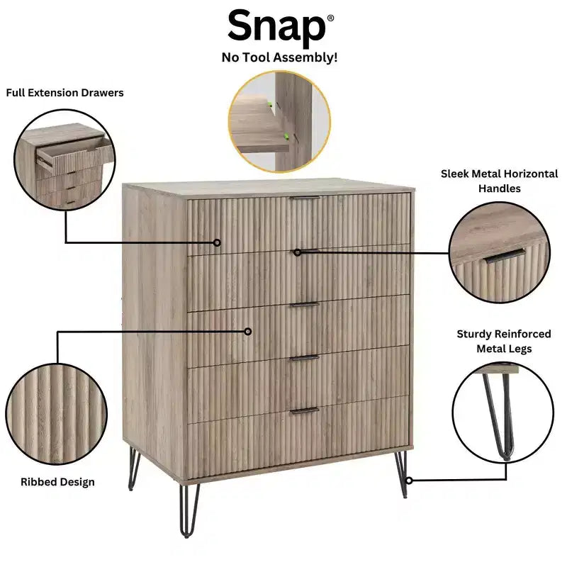 Manhattan Comfort Dumbo Ensemble de 3 meubles : commode à 5 tiroirs, commode à 10 tiroirs et table de chevet