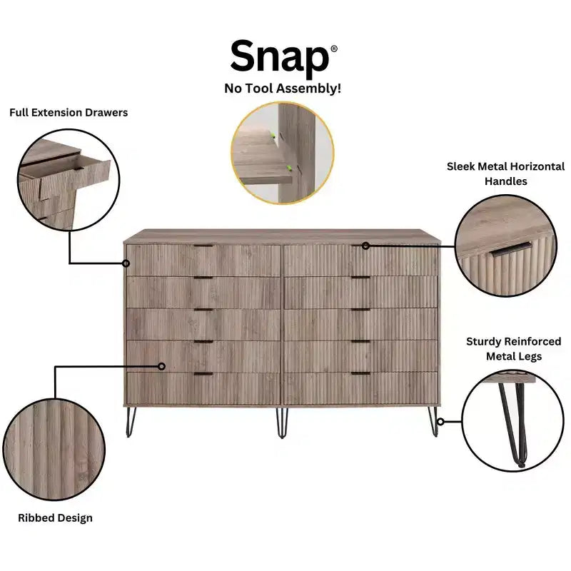 Manhattan Comfort Dumbo Ensemble de 3 meubles : commode à 5 tiroirs, commode à 10 tiroirs et table de chevet