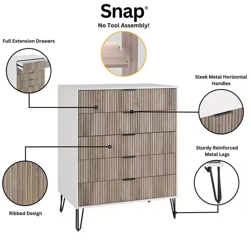 Manhattan Comfort Dumbo Ensemble de 3 meubles : commode à 5 tiroirs, commode à 10 tiroirs et table de chevet