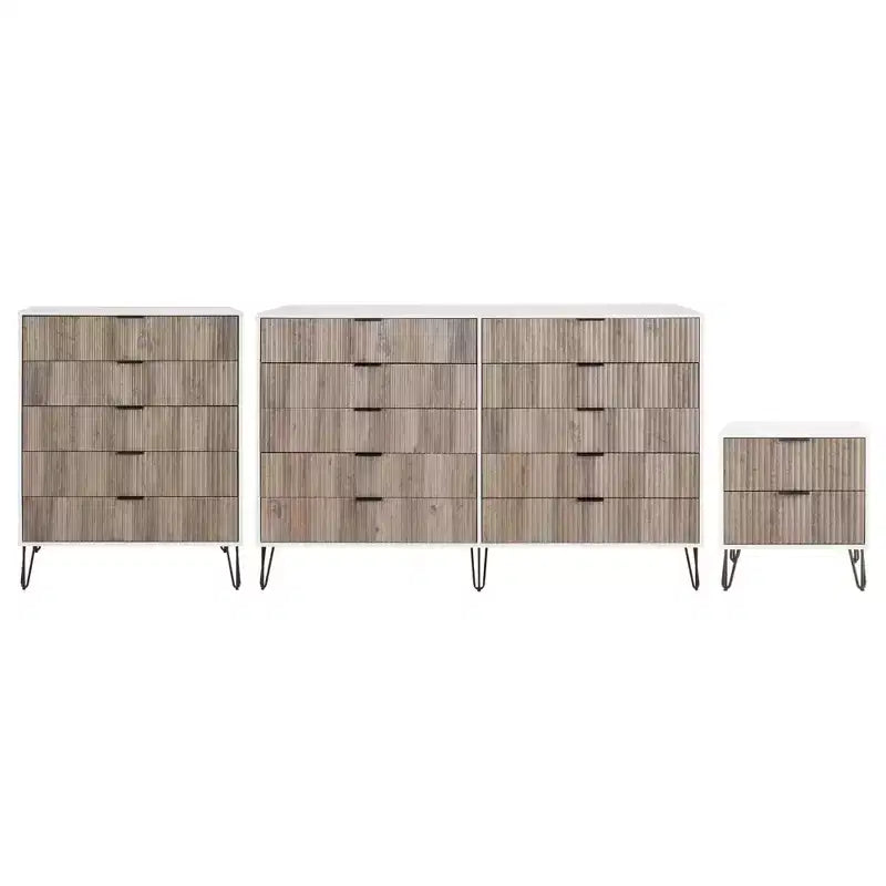 Manhattan Comfort Dumbo Ensemble de 3 meubles : commode à 5 tiroirs, commode à 10 tiroirs et table de chevet