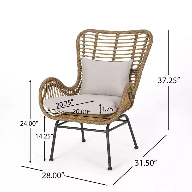 GDFStudio Izidro Salon de jardin 3 pièces en rotin et verre avec coussins, marron clair/beige