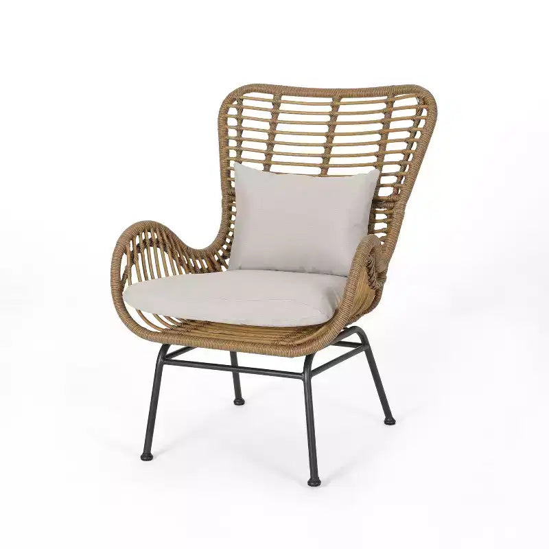 GDFStudio Izidro Salon de jardin 3 pièces en rotin et verre avec coussins, marron clair/beige