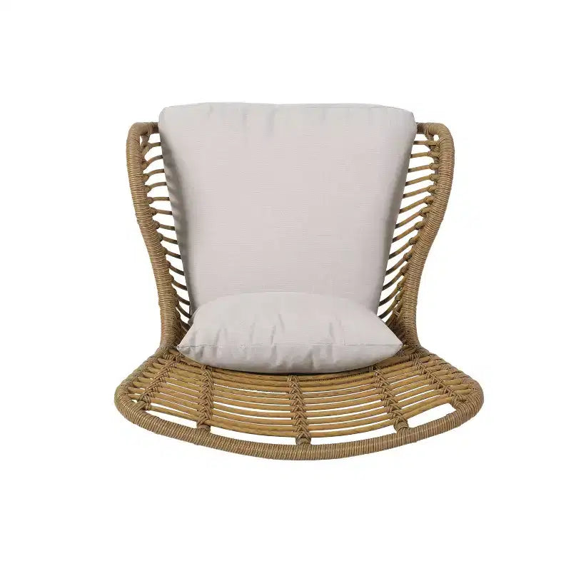 GDFStudio Izidro Salon de jardin 3 pièces en rotin et verre avec coussins, marron clair/beige