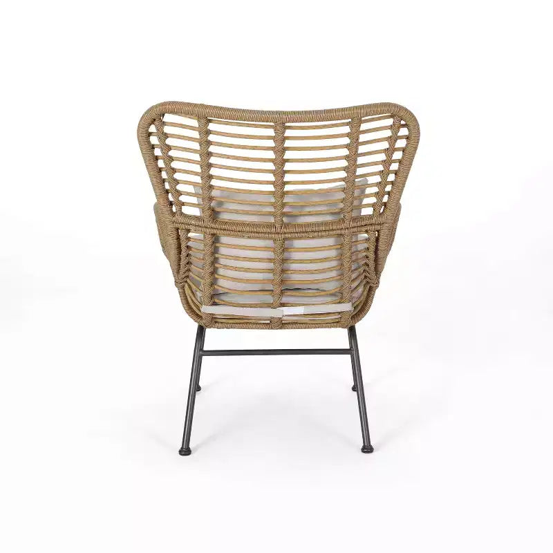 GDFStudio Izidro Salon de jardin 3 pièces en rotin et verre avec coussins, marron clair/beige