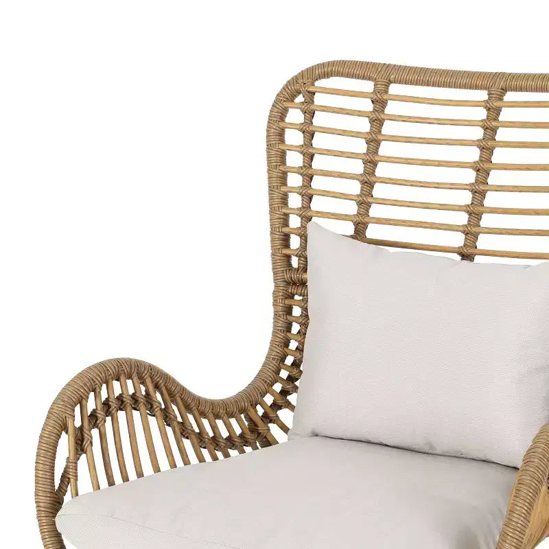 GDFStudio Izidro Salon de jardin 3 pièces en rotin et verre avec coussins, marron clair/beige