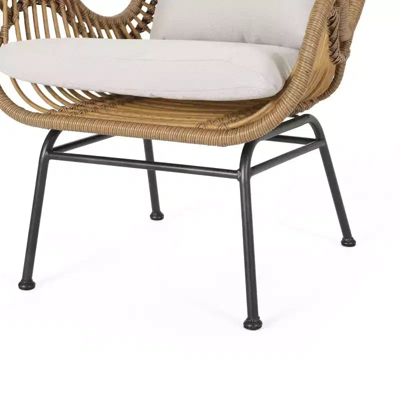 GDFStudio Izidro Salon de jardin 3 pièces en rotin et verre avec coussins, marron clair/beige