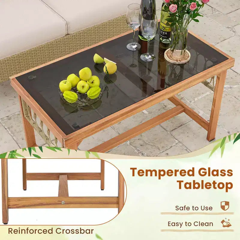 Ensemble de mobilier de patio Costway 4 pièces avec cadre en bois d'acacia, coussins et table basse