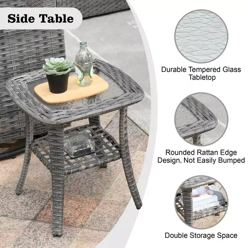 Ovios Venise Salon de jardin 9 pièces en osier avec canapé sectionnel, fauteuil pivotant et coussins