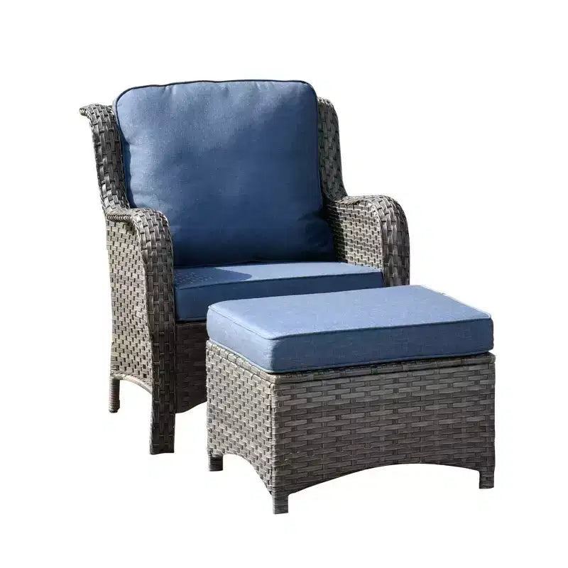 Ovios Orlando Ensemble de mobilier de jardin 6 pièces en osier gris avec foyer rectangulaire et coussins