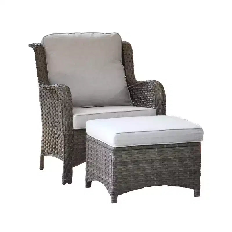 Ovios Orlando Ensemble de mobilier de jardin 6 pièces en osier gris avec foyer rectangulaire et coussins