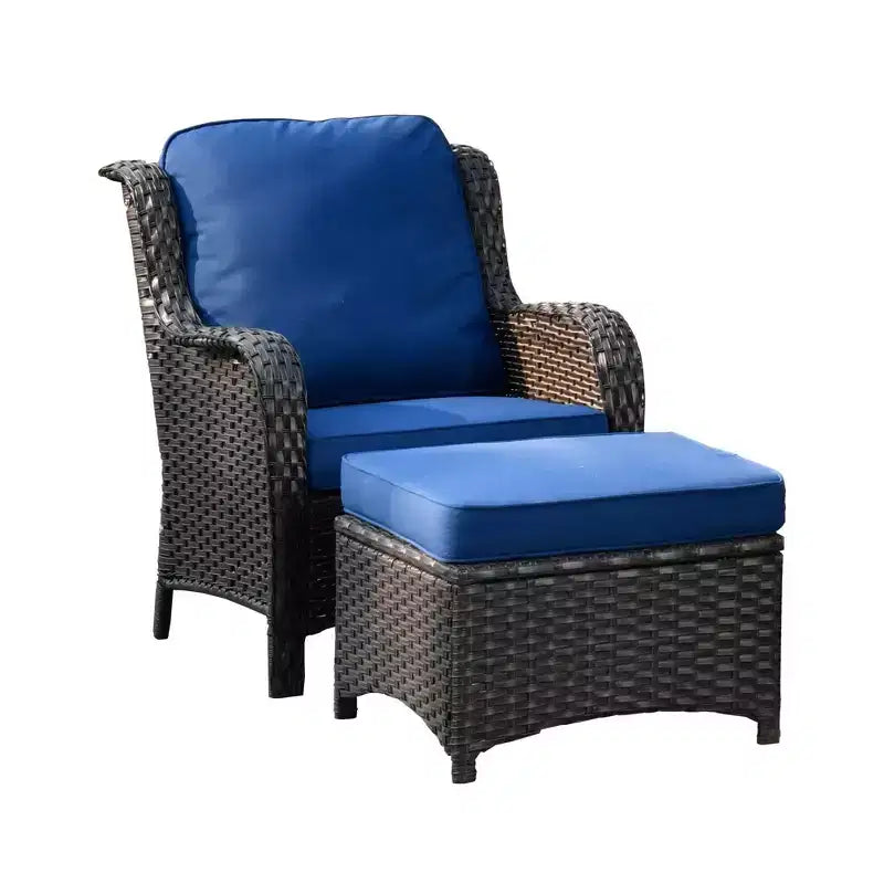Ovios Orlando Ensemble de mobilier de jardin 6 pièces en osier gris avec foyer rectangulaire et coussins