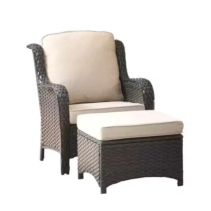 Ovios Orlando Ensemble de mobilier de jardin 6 pièces en osier gris avec foyer rectangulaire et coussins
