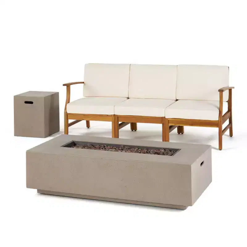 Canapé Perla 5 pièces en bois d'acacia avec table foyer rectangulaire - Christopher Knight Home