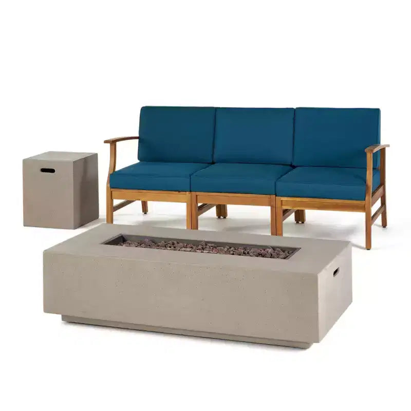 Canapé Perla 5 pièces en bois d'acacia avec table foyer rectangulaire - Christopher Knight Home