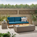 Perla 5pc Acacia Wood Sofa with Rectangular Fire Table - Christopher Knight Home