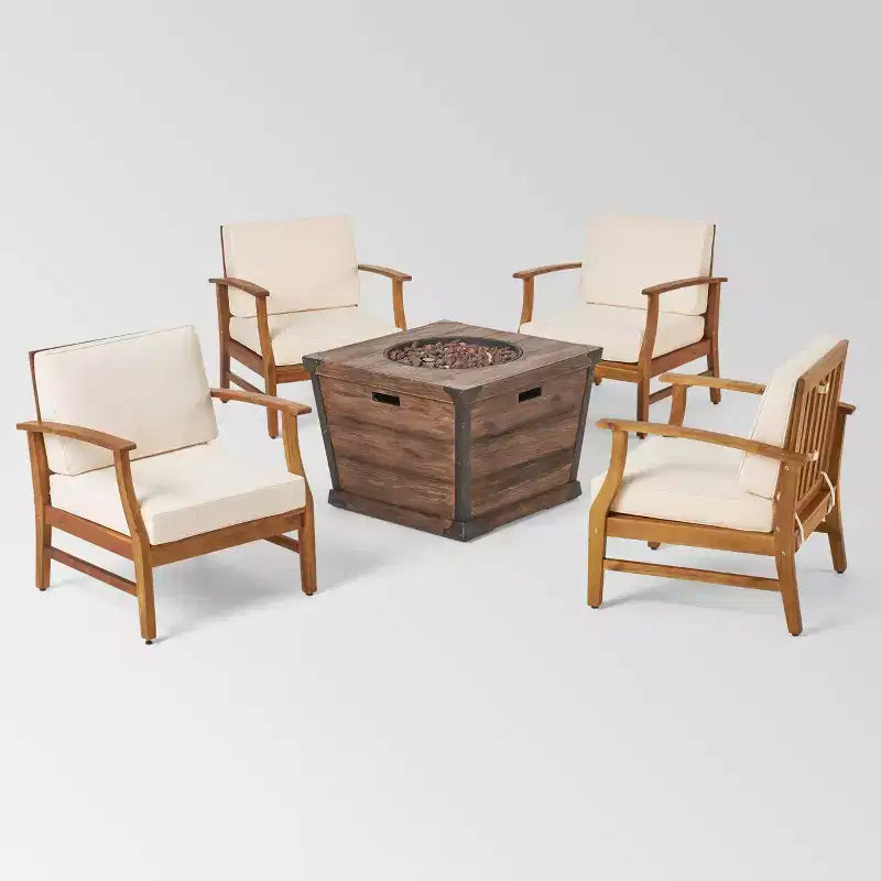 Marquez 5 chaises de club en bois d'acacia et foyer - Christopher Knight Home