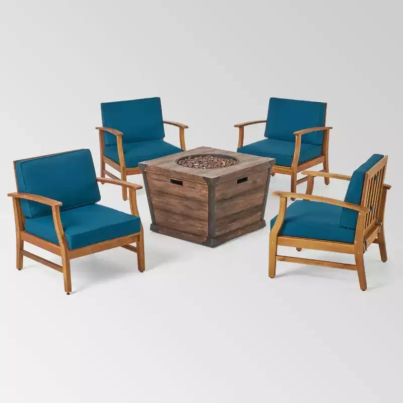 Marquez 5 chaises de club en bois d'acacia et foyer - Christopher Knight Home