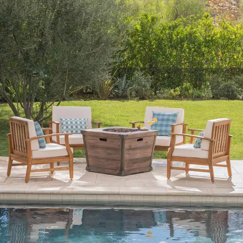 Marquez 5 chaises de club en bois d'acacia et foyer - Christopher Knight Home