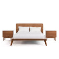 HOMES: Inside + Out 3pc Riverstone Mid-Century Wood Platform Bedroom Set with 2 Nightstands Walnut